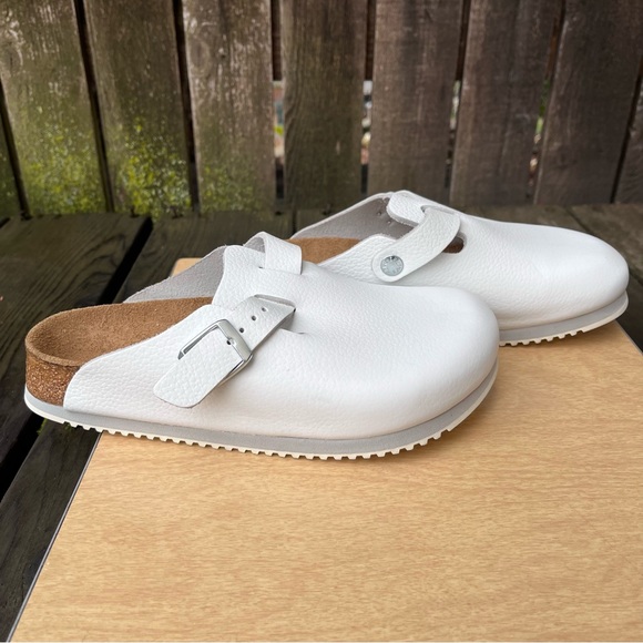 Birkenstock Boston Super Grip White Leather Clog Mules NWB Sz 36( 5-5.5 U.S.) - Picture 3 of 15